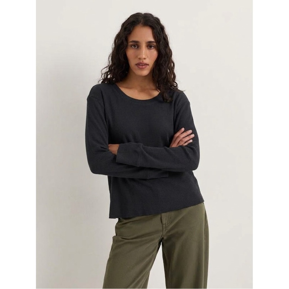 Pact Black Organic Cotton Waffle Thermal Top L Elevated Basic Clean Girl Boho